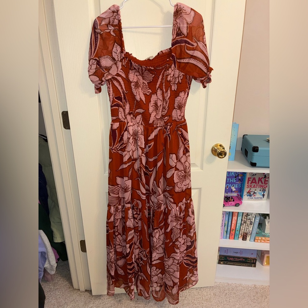 Patrons of Peace Rust and‎ Pink Floral Maxi Dress